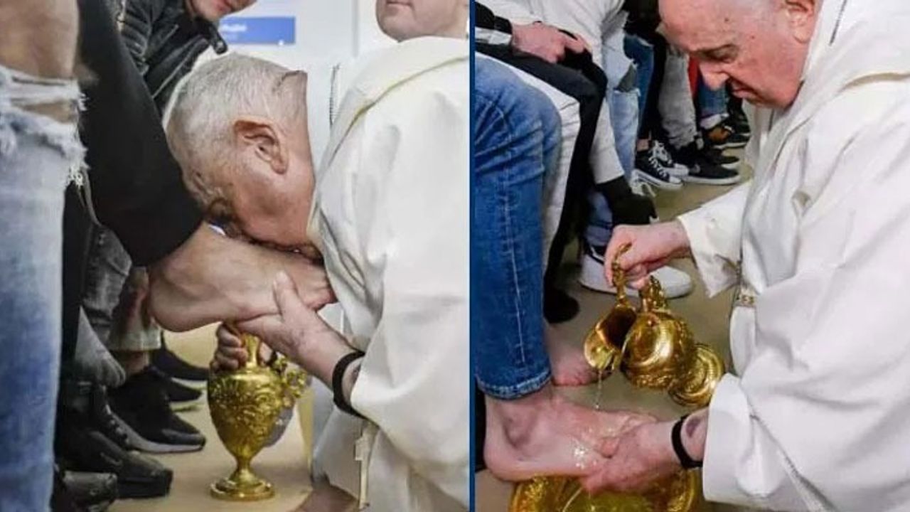 Papa Francis, geleneksel törende 12 genç mahkumun ayaklarını önce yıkadı, sonra da öptü