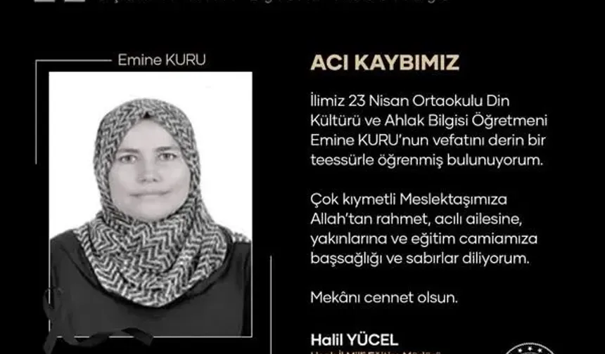 Uşak Eğitim Camiası Yasta: Emine Kuru Hayatını Kaybetti