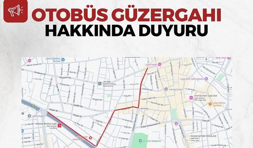 Uşak’ta 23 Numaralı Otobüs Hattında Geçici Değişiklik